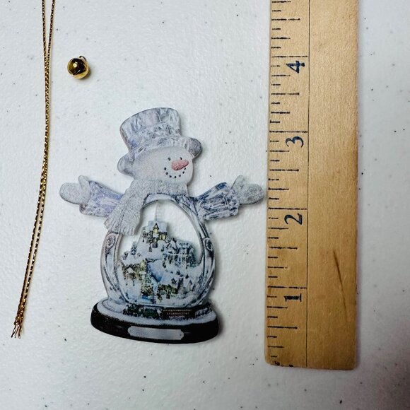 Snowman Christmas Ornament Snow Globe Shape Decoration With Gold String and Bell - Picture 7 of 8